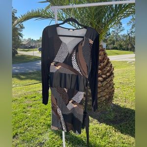 BLACK/BROWN/LEATHER ACCENT LONG SLEVE MINI DRESS SUZE XL BY VENUS 😽👍🏼